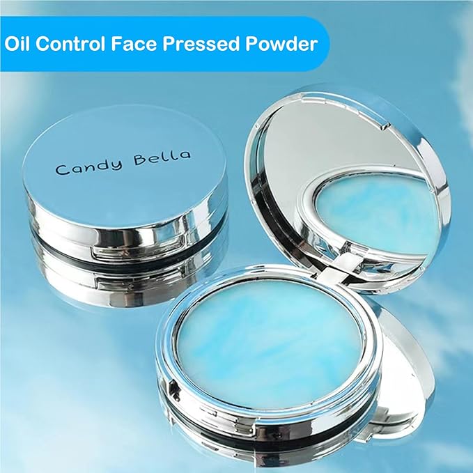 Blue Matte Powder Oil Control Face Pressed Powder Jelly Pressed Powder Face Makeup Setting Powder, Chillab Polvo Compacto with Mini Powder Puff, for Silky Blurring Oil Control Long-Lasting Makeup-VivaGrace Women