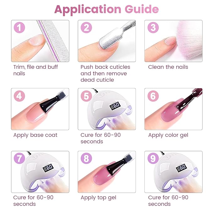 RARJSM Nude Pink Jelly Gel Nail Polish Set 6pcs Clear Crytal Stained Glass Purple Pink Series Transparent Sheer Amber Milky Gel Varnish LED UV Curing Requires Soak off French Manicure Home Salon-VivaGrace Women