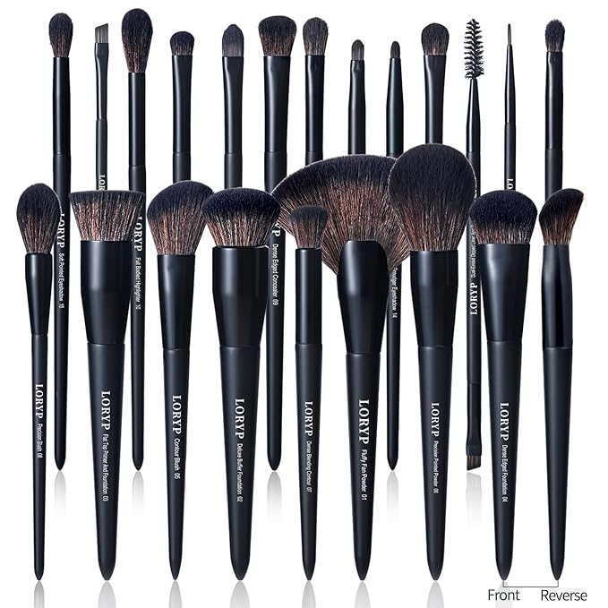LORYP Black Makeup Brushes Set 21Pcs Powder Blush Foundation Concealer Highlighter Brush Vegan Pro Face and Eye Brush Kit-VivaGrace Women