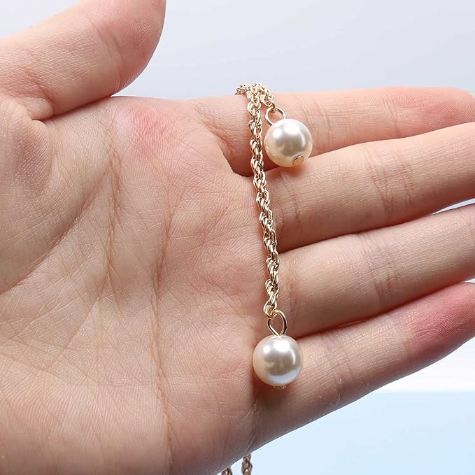 Boho Pearl Lariat Necklace Gold Chunky Chain Y Necklace Pearl Tassel Necklace Long Necklaces for Women and Girls Prom Bridal Necklace Jewelry-VivaGrace Women