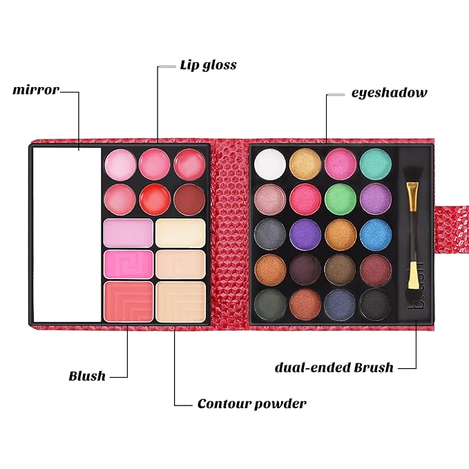 Boobeen All in 1 Makeup Palette kit - Colorful Eye Shadow Palette, Lip Gloss, Blush and Contour Powder to Define Face Shape, with Mirror&Brush, Make Up Gift for Women-VivaGrace Women