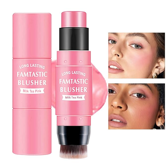3 Pcs Contour Highlighter Blush Sticks with Brush, Shades with Highlighter & Bronzer Pen & Cream Blush, Waterproof, Longwear Makeup-VivaGrace Women