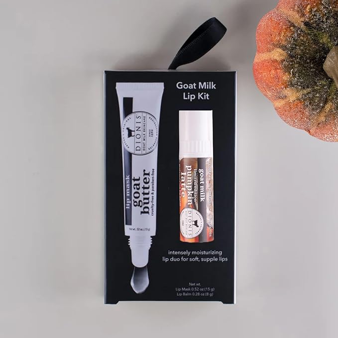 Dionis Goat Butter Overnight Lip Mask & Lip Balm Kit - Goat Milk, Jojoba & Moringa Oils Moisturize & Repair Chapped Lips Overnight while Lip Balm Keeps Moisture Locked In All Day, Pumpkin-VivaGrace Women