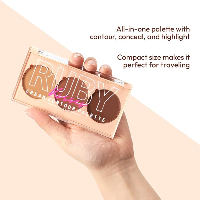 Ruby Kisses Contour Palette 3-in-1 Contour, Conceal, Highlight All-In-One Mini Palette, Long-Lasting, Easy to Blend Cream Contour Palette for Oily and Dry Skin (Medium To Tan)-VivaGrace Women