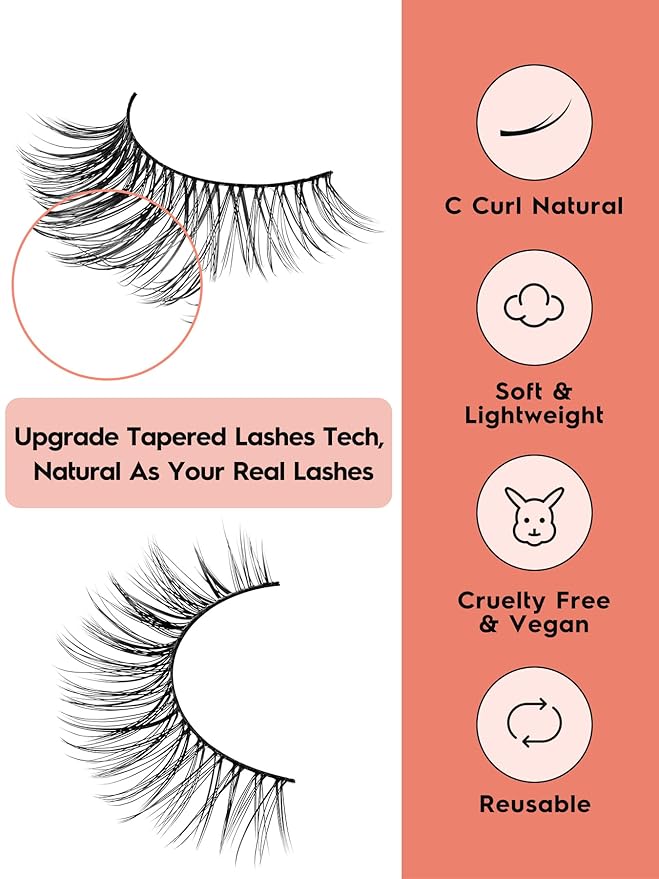 Wispy Cat Eye Lashes False Eyelashes Natural 10mm Short Lashes Pack Soft Strip Eyelash 3D Volume C Curl Natural Eyelashes 7 Pair Siligli Eyelashes-VivaGrace Women