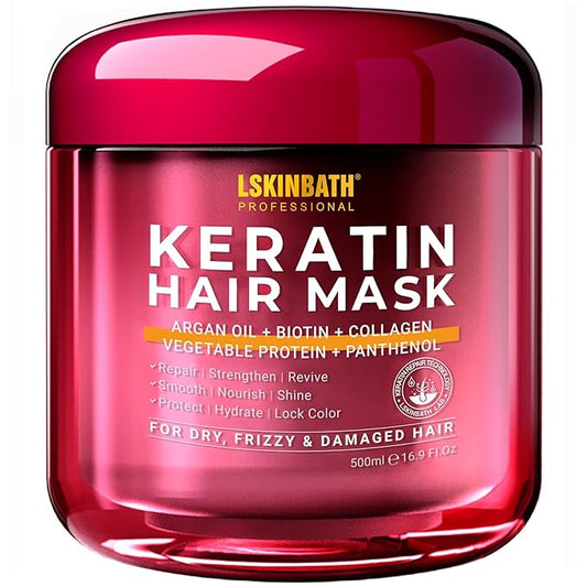Keratin & Collagen Repair Hair Mask for Damaged Hair | Deep Conditioner Revives Dry, Frizzy, Bleached & Color-Treated Hair | With Argan Oil & Biotin | Treatment for Split Ends | 500ml-VivaGrace Women