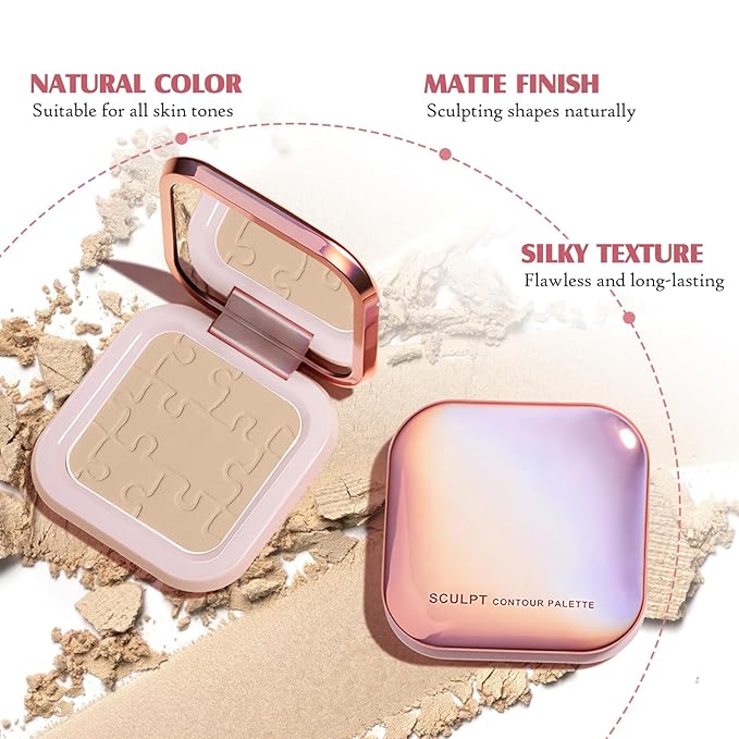 Contour Palette with Brush, Cream Contour Powder Palette Bronzer Powder Matte Bronzer Palette Cool Toned Contour Kit with Mirror for Face Sculpting Contour Makeup (#C01 Soft Grey)-VivaGrace Women