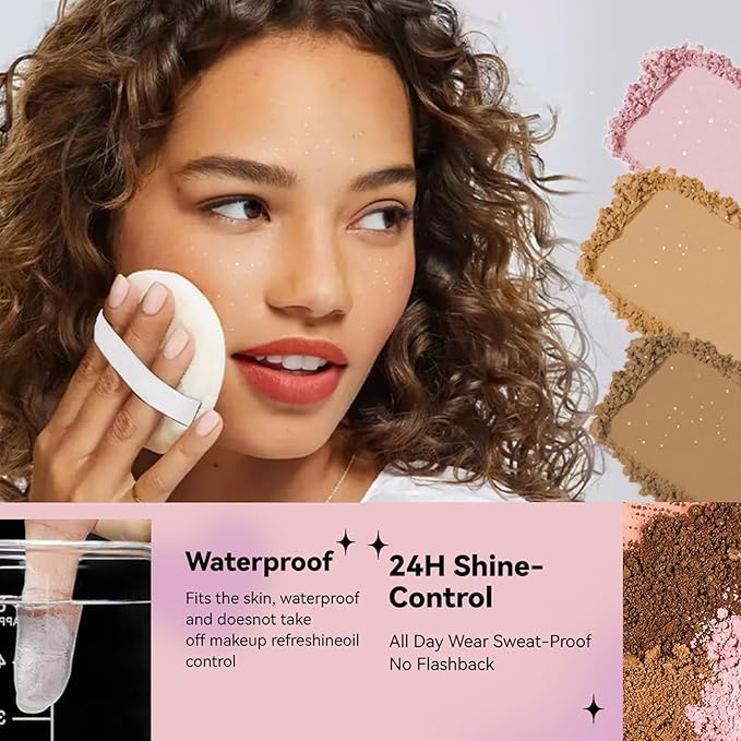 AKARY Pink Translucent Setting Powder, Shimmer Finishing Powder Oil Control for Long Lasting Makeup, Lightweight Loose Powder Waterproof Makes Skin Downy, Blurring Powder for All Skin Tones, 02-VivaGrace Women