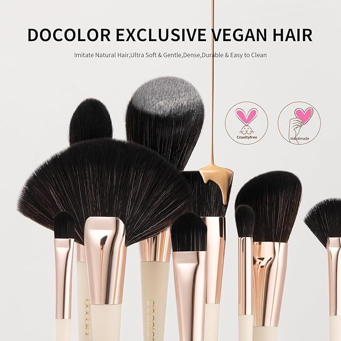 Docolor Makeup Brushes Set Professional 30Pcs Makeup Brushes Premium Synthetic Powder Kabuki Foundation Contour Blush Concealer Eye Shadow Blending Eyeliner Crease Eyebrow Make Up Brush Kit - Beige-VivaGrace Women