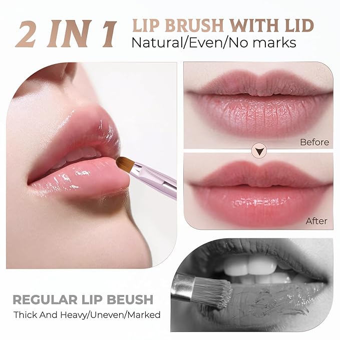 Unaone 2 Pack Lip Brush for Lipstick, Dual-Ended Lip Makeup Brush with Lid, Lipstick Brush for Lip Gloss-VivaGrace Women