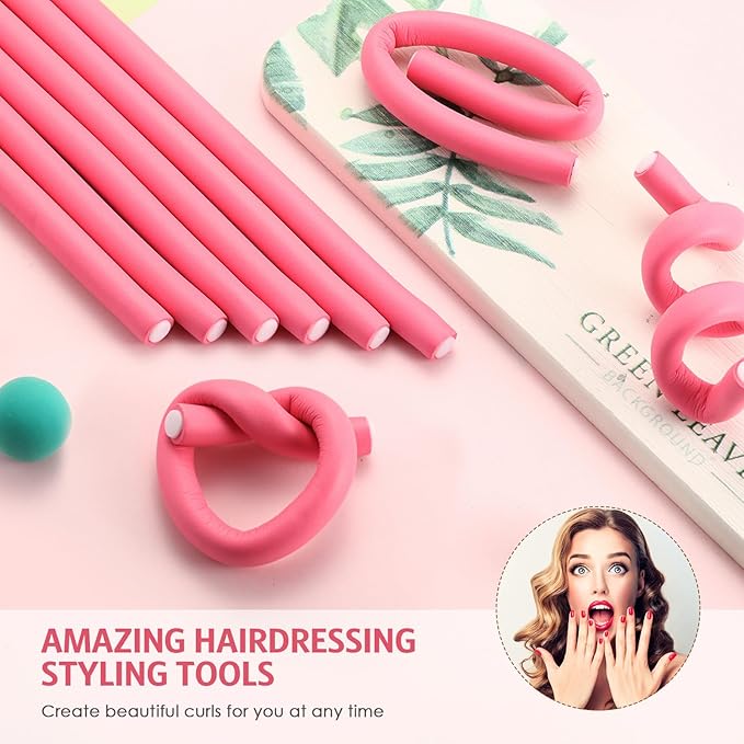 Syhood 30 Pcs 7'' Flexible Curling Rods Twist Foam Hair Rollers Soft Foam No Heat Hair Rods Rollers and 1 Steel Pintail Comb Rat Tail Comb for Women Long Short Hair(Pink,7 x 0.55 Inch)-VivaGrace Women