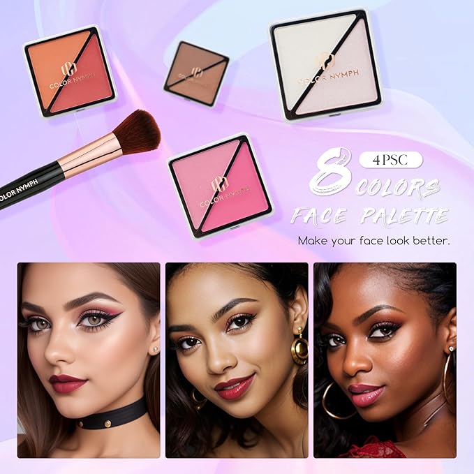 Color Nymph Beginners Makeup Kit With Train Case For Teenagers Girls, Full Starter Cosmetics Set Included 32 Colors Eyeshadow, Glitter Cream, Blush, Highlighter, Lip Gloss and Brush (Black)-VivaGrace Women