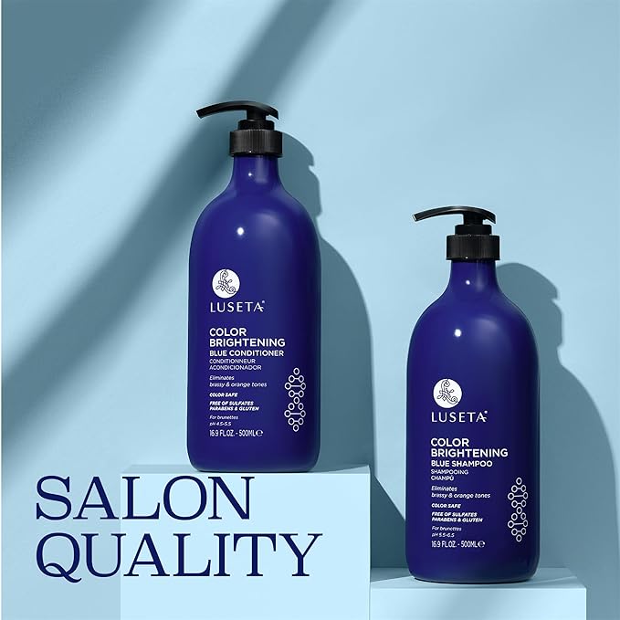 Luseta Blue Shampoo & Conditioner Set - Color Brightening for Brassy and Brunette Treated Hair, Revive Cool Tones, 2x 16.9oz-VivaGrace Women