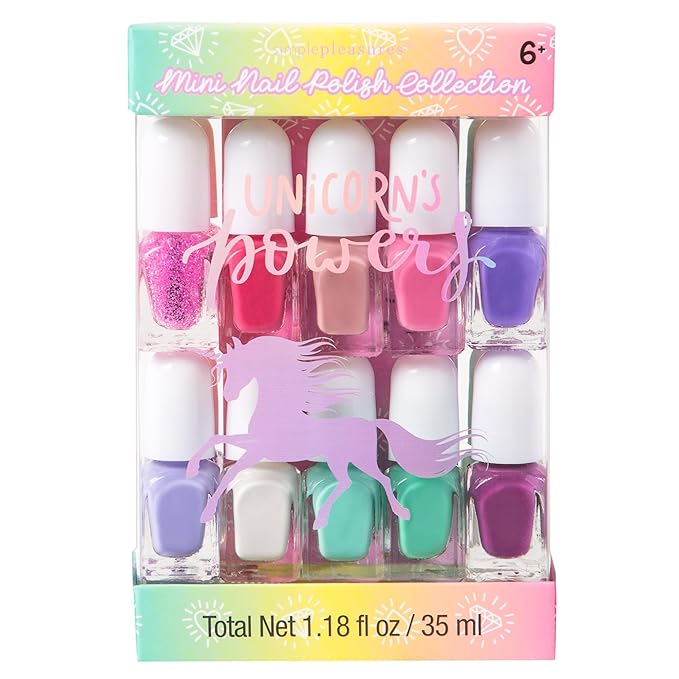 SIMPLE PLEASURES 14- Unicorn Power Kids Nail Polish Set for Girls – 14 Water-Based Non -Toxic Nail Art Kit - Gift Set for Girls Ages 7-12