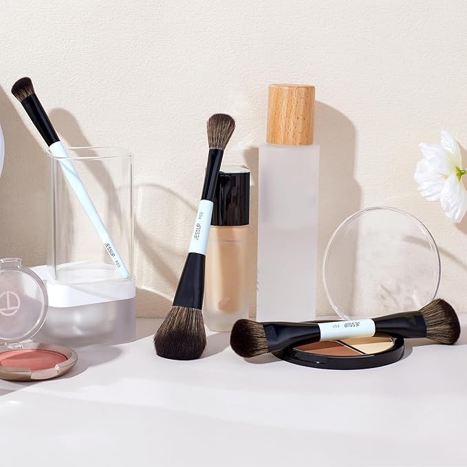 Jessup Face Makeup Brushes Blue 3pcs Double Ended Makeup Brush for Foundation Contour Blush Highlight and Concealer Brush, Premium Synthetic Brush Set T503-VivaGrace Women