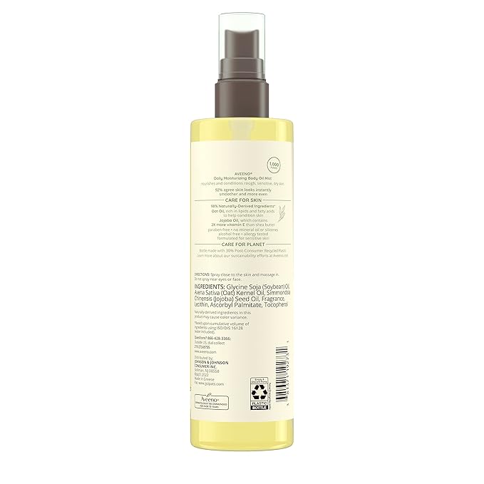 Aveeno Daily Moisturizing Body Oil Mist with Oat & Jojoba Oil for Dry Sensitive Skin, Nourishing Body Spray for Smoother Skin, Paraben-, Silicone- & Alcohol-Free, Twin Pack, 6.7 fl. oz, 2 Pack-VivaGrace Women