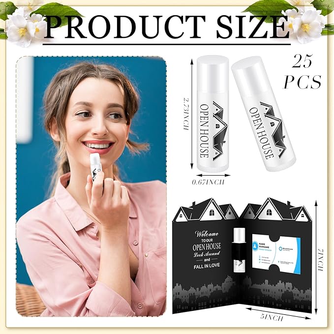 25 Pcs Open House Lip Balm with Cards Real Estate Agent Supplies Lip Moisturizer Moisturizing Lip Balm Bulk Moisturizing Lip Balm Stick for Open House Business Advertising Events-VivaGrace Women