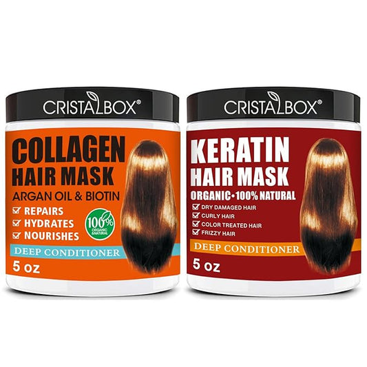 2 Pack Collagen Hair Mask & Keratin Hair Mask,Keratin Hair Treatment,Hydrating Argan Oil Hair Repair Treatment Deep Conditioner Hair Mask for Dry Hair,Collagen with Biotin Hair Treatment Mask-VivaGrace Women