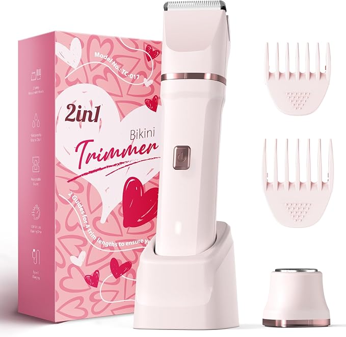 Bikini Trimmer for Women - Painless Electric Razors for Silk Skin,Cordless Body Shaver for Trip,Replaceable Lady Facial Razor, IPX7 Waterproof&Easy Cleaning, Ceramic Blade, USB Charge Dock Pink-VivaGrace Women