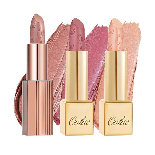 Oulac Metallic Nude Lipstick Set 3PCS, Comfortable Creamy Texture, Smooth No Grainy Feeling, Vegan & Gluten Free, Full-Coverage Lip Makeup, 3 X 4.3 g, 603+GM04+GM06-VivaGrace Women