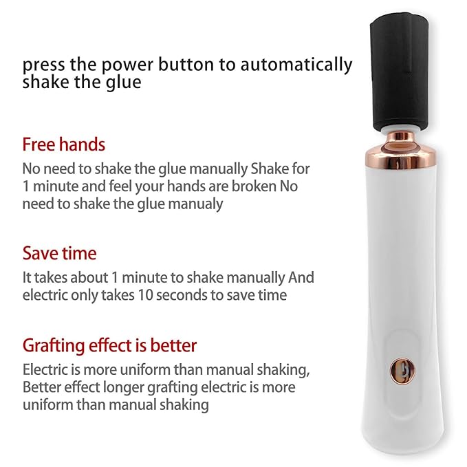 Nail Lacquer Shaker, Nail Polish Mixer, Portable Electric Eyelash Glue Shaker with 2 Connectors and 8 Sizes of Caliber Liquid Evenly Mixer for Eyelash Extension Lash Glue Ink (White)