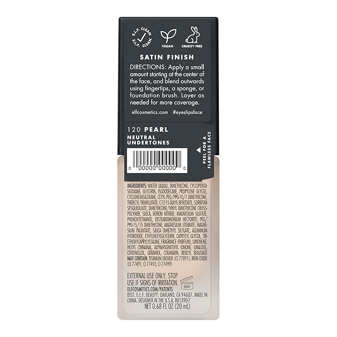 e.l.f. Flawless Finish Foundation, Lightweight & Medium Coverage, Semi-Matte Finish, Pearl, 0.68 Fl Oz (20mL)-VivaGrace Women