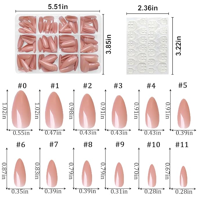 LoveOurHome 240pc Almond Press on Nails Medium Length, Colored Nude Fake Nail Tips Full Cover Artificial Fingernail French Stiletto Manicure with Adhesive Tabs for Women Girls Kids