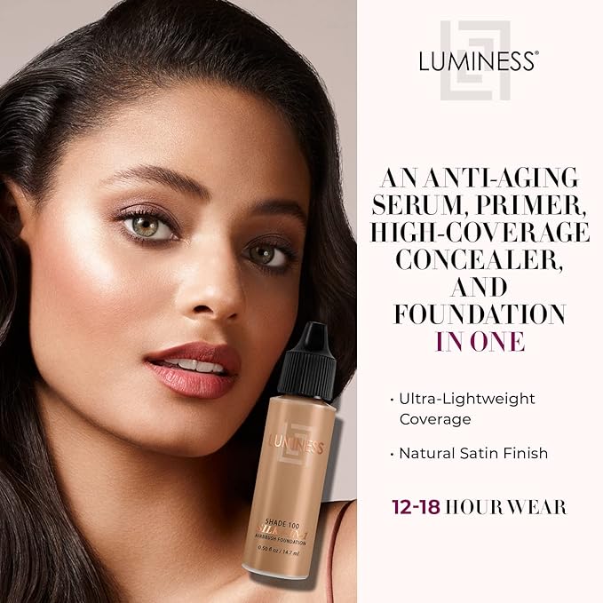 Luminess Air Silk 4-In-1 Airbrush Foundation- Foundation, Shade 100 (.5 Fl Oz) - Sheer to Medium Coverage - Anti-Aging Formula Hydrates and Moisturizes - Professional Makeup Kit for Cordless Air Brush-VivaGrace Women