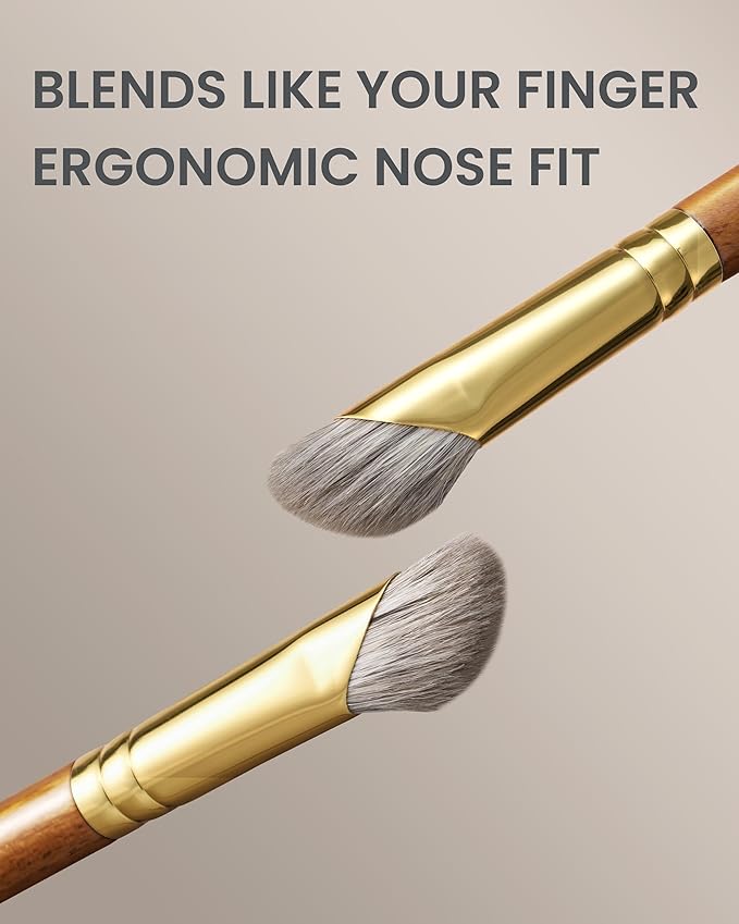 Desert Oak Series Pro Nose Sculptor - Arctic Fluff Hybrid Bristles for Nasal Contouring, Wide Angled Nose Brush, Bubinga Handle (CM 197)-VivaGrace Women