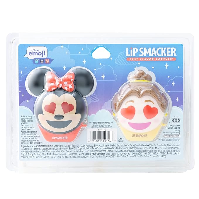 Lip Smacker Disney Minnie Mouse and Beauty And The Beast Belle Emoji Lip Balm Duo, Flavored Strawberry Lemonade, Bow-nade, 2 Pack-VivaGrace Women