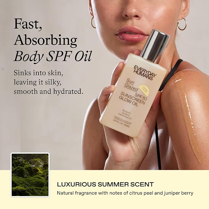 Everyday Humans Sun Glazed SPF30 Sheer Body Glow Oil with Gold Mica | Hydrating Non-Sticky Glowing UV Protection Cruelty Free 5.1 Fl Oz | Bergamot, Squalane, Jojoba Seed Oil | UVA/UVB Broad Spectrum-VivaGrace Women