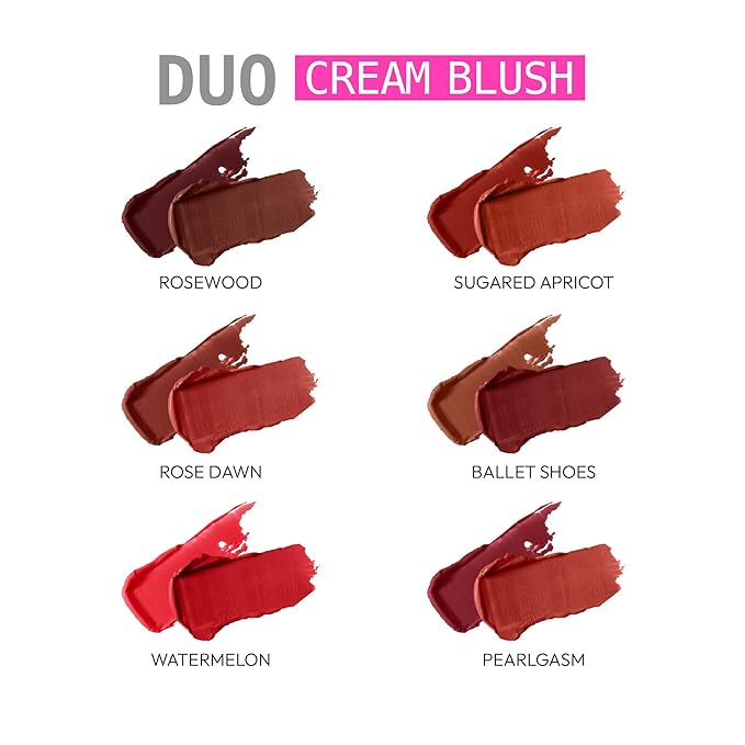 Ruby Kisses Duo Cream Blush, Smooth, Natural-Looking, Long-Lasting Face Makeup Blush for Cheeks, Lips, and Eyes, Buildable and Blendable, Infused with Green Tea, Aloe Vera Extract, and Hyaluronic Acid-VivaGrace Women