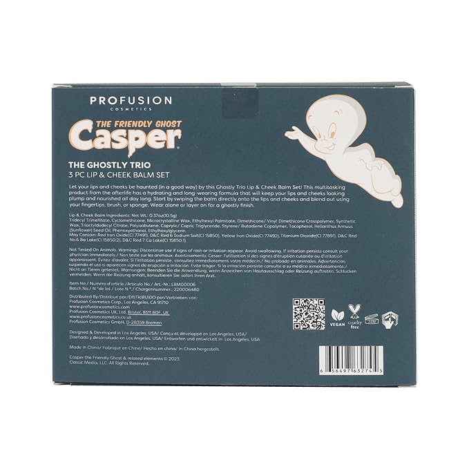 Profusion Cosmetics Casper The Friendly Ghost 3 PC Lip & Cheek Balm Set, Moisturizing Clear Shine Lip Balm and Nourishing Cheek Balm, Unique Makeup Blending Formula, Easy Apply and Long-Lasting Wear-VivaGrace Women