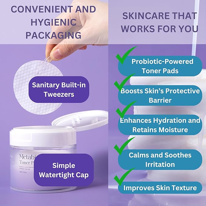 Metabiome Korean Toner Pads for Clear face Skin Care Soothing exfoliating Cotton Tea Tree Toning pad Sheet mask Blemish brightening Dry Facial Vitamin c Collagen-VivaGrace Women