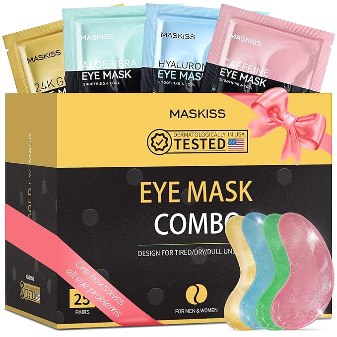Under Eye Patches(25 Pairs), 24K Gold, Caffeine, Hyaluronic Acid, Aloe Vera Eye Masks for Dark Circles Puffy Eyes Undereye Bags, Eye Skin Care Gift Set for Bachelorette Party Favors-VivaGrace Women