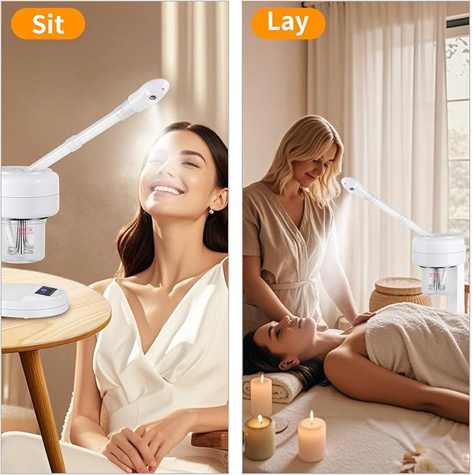 Ozone Facial Steamer, Portable Nano Ionic Face Steamer with LCD Screen, Extendable 360° Rotating Arm, Rotatable Nozzle, Hot Mist Function for Personal Care at Home or Salon-VivaGrace Women