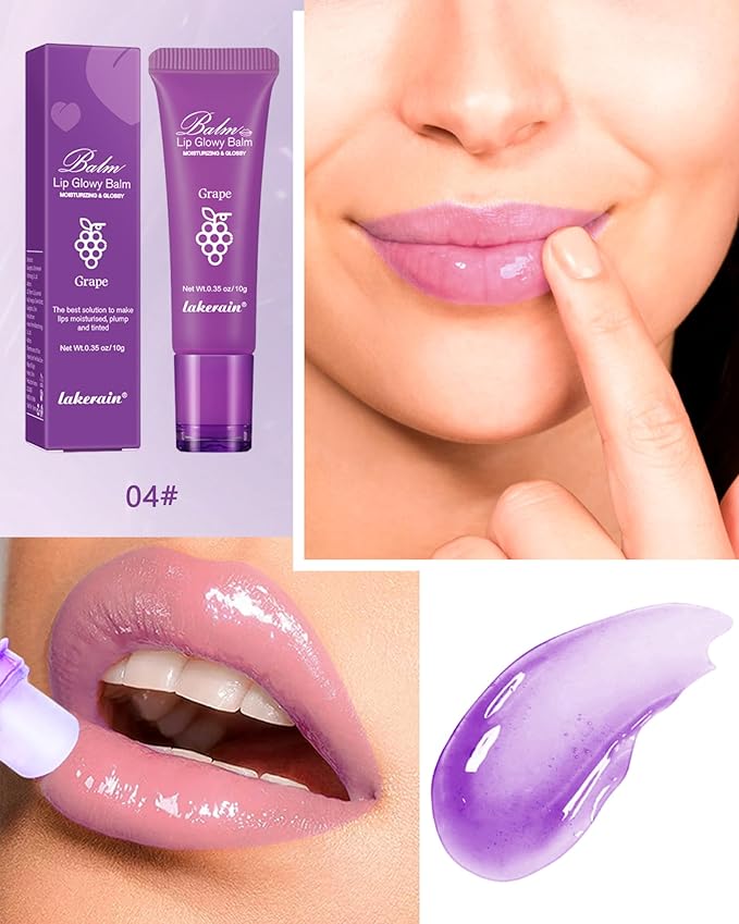 Moisturizer Lip Glowy Balm, Hydrating & Nourishing Repair Sleeping Lip Mask, Shine Glossy Finish Lip Oil, Day and Night Smooth Cracked Chapped Dry Lips, Lip Care Therapy Treatment for Women-4#Grape-VivaGrace Women
