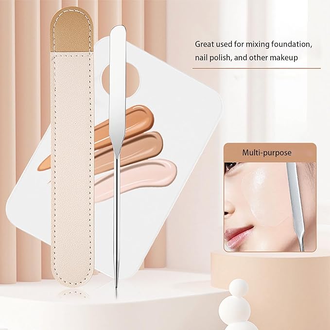 Makeup Spatula Set Stainless Steel, Make Up Tools Mini Mixing Tray with Finger Ring, Makeup Paint Palette, Pack of 3-VivaGrace Women