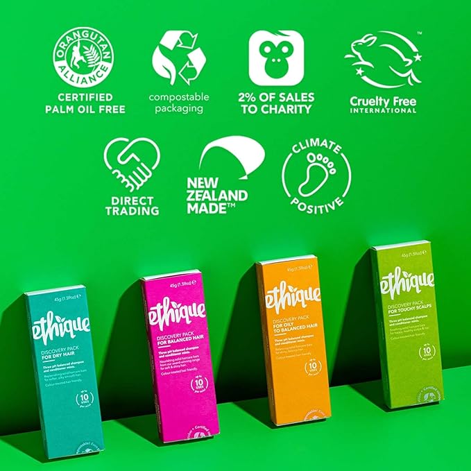 Ethique Discovery Pack for Dry Hair - Shampoo & Conditioner - Plastic-Free, Vegan, Cruelty-Free, Eco-Friendly, 3 Travel Bars, 1.59 oz (Pack of 1)-VivaGrace Women