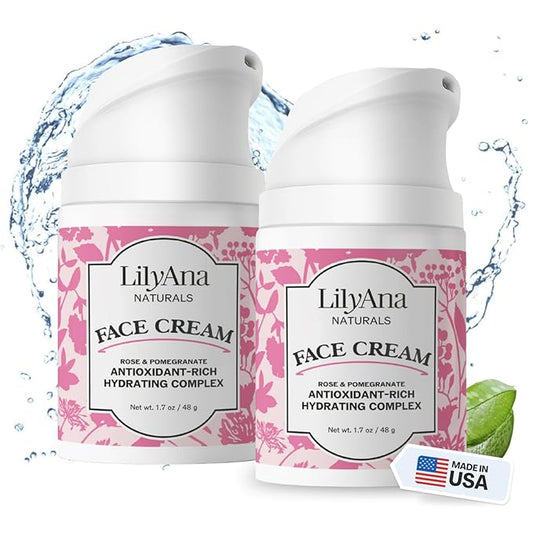 LilyAna Naturals Face and Neck Moisturizer for Women and Men - Moisturizer Face and Neck Cream for Dry Skin and Dark Spot Brightening - Rose and Pomegranate Extracts - 1.7oz (Pack of 2)-VivaGrace Women