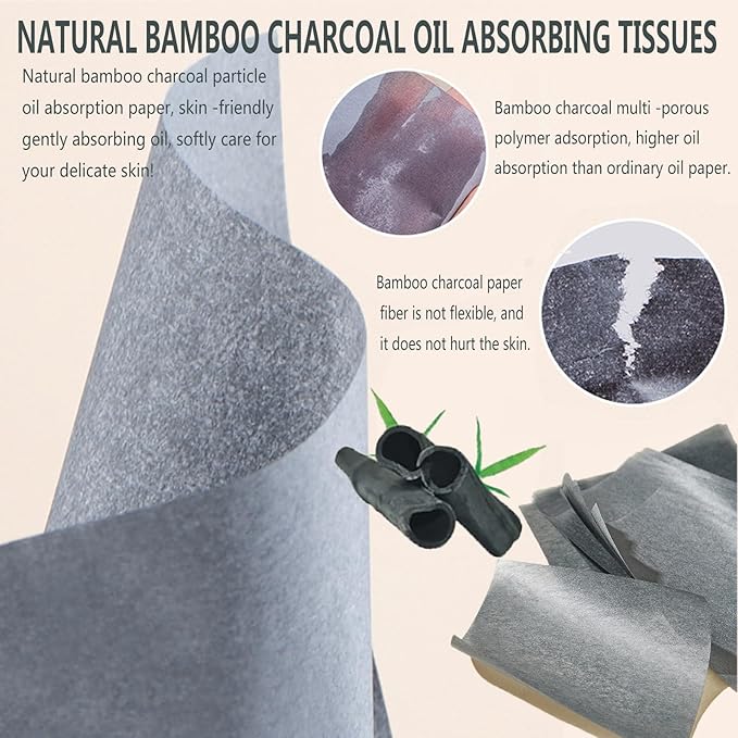 Natural Bamboo Charcoal Facial Oil Blotting Paper,100pcs Oil Blotting Sheets with Portable Mirror & Makeup Puff for Oily Face Skin,Oil Control Film Easy Take Out Handy Friendly Oil Absorbing Tissues-VivaGrace Women