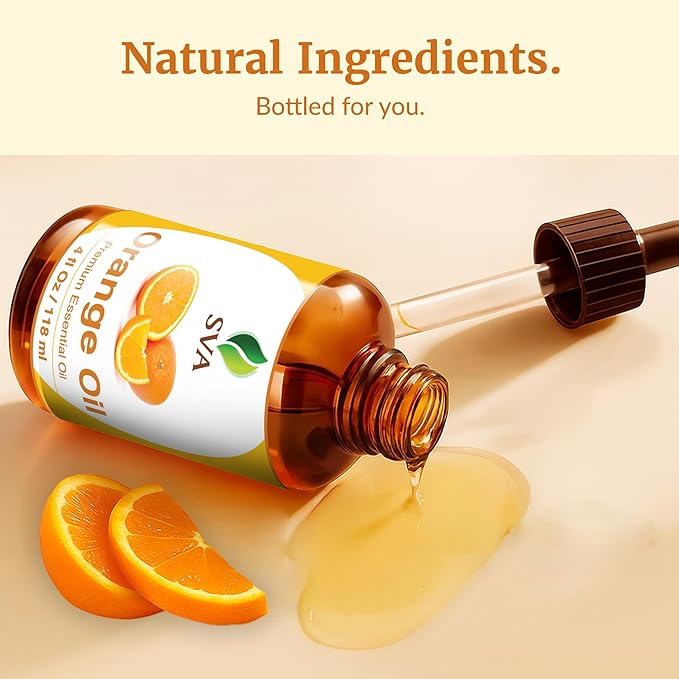 SVA Orange Essential Oil – 4 Fl Oz – 100% Natural Orange Oil - for Diffuser, Hair Care, Face, Skin Care, Aromatherapy, Scalp and Body Massage, Soap and Candle Making - with Dropper-VivaGrace Women
