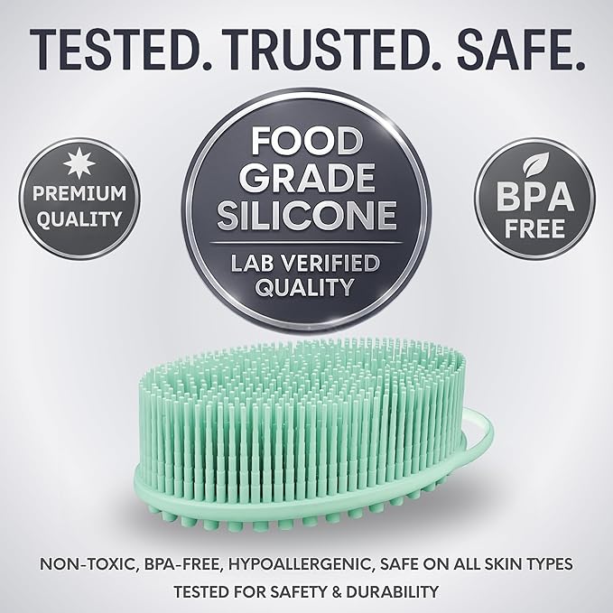 Avilana Silicone Body Scrubber – Gentle Shower Brush & Loofah Alternative- Food Grade & Lab Tested – Fast-Drying, Hygienic, BPA-Free Silicone Body Gentle Exfoliator (Green, Massage)-VivaGrace Women