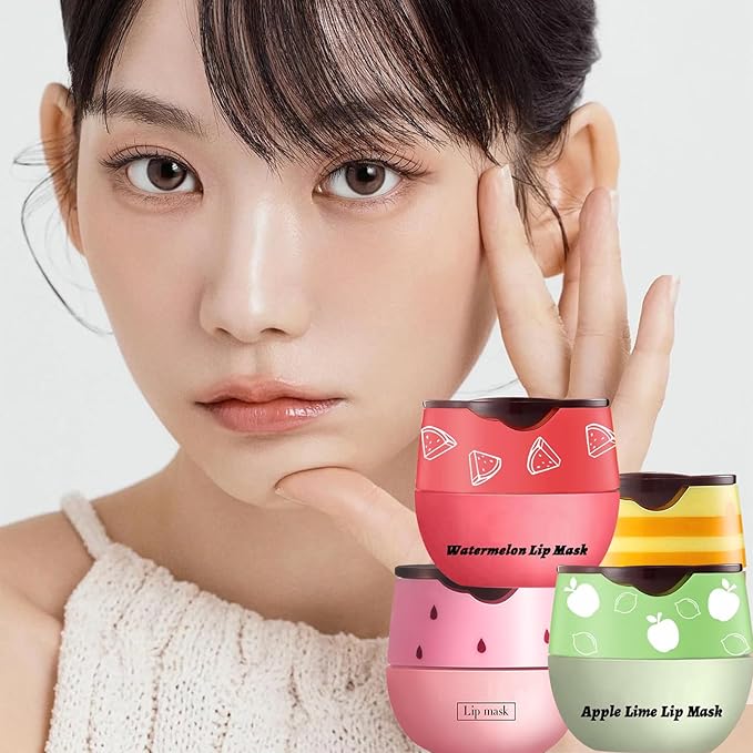 4 PCS Bee Lip Balm Lip Mask Honey Pot,Honey & Strawberry & Watermelon & Apple Lime Lip Mask Propolis Moisturizing Lip Balm with Stick,Sleeping Lip Mask Hydrating Prevention Dry & Cracked-VivaGrace Women