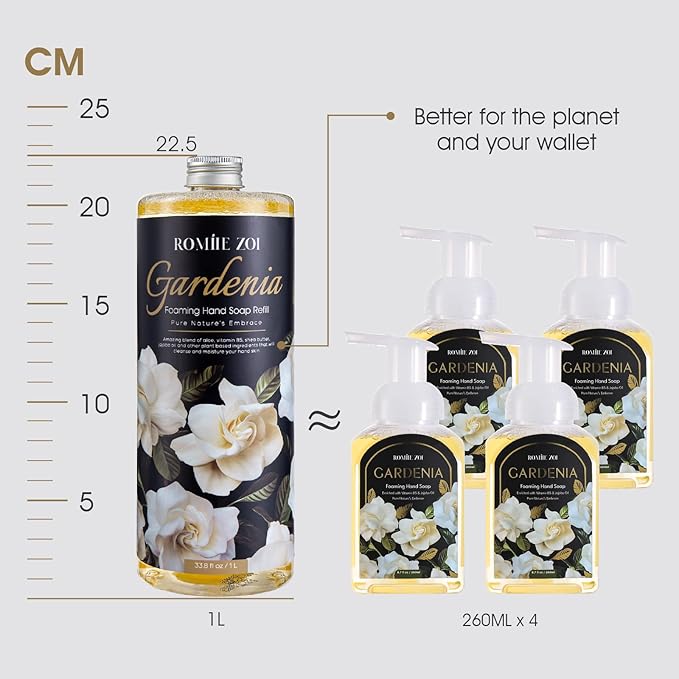 Gardenia Foaming Hand Soap Refill Gift Set, Non-Toxic & Biodegradable, Sensitive Skin Friendly