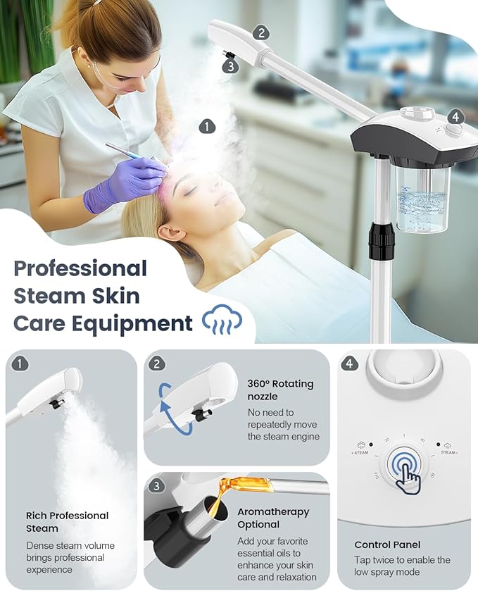 Kingsteam Professional Ozone Nano-Ionic Facial Steamer | Deep Cleansing Hydrating | Salon Home Spa Face Steamer | Pore Cleanser | 60-Min Timer | 360° Swivel | Esthetician Favorite Tool,White-VivaGrace Women