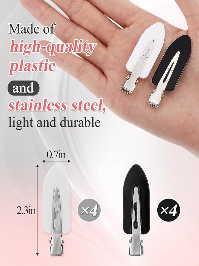 8Pcs No Bend No Crease Hair Clips - Styling Duck Bill Clips Alligator Hair Barrettes for Styling Sectioning Small Gifts for Women Girl Salon Hairstyle Hairdressing Bangs Waves, Black & White-VivaGrace Women