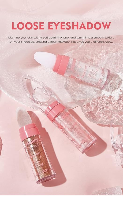 AKARY Shimmer Highlighter Powder, Fairy Polvo De Hadas Highlighter Powder & Blush Stick, Instant Glow Luminizer Duo, Glitter Body Face Hair High Gloss Stick, Sparkle Smudge-Proof Highlighter Stick Party Makeup (C-#03)-VivaGrace Women