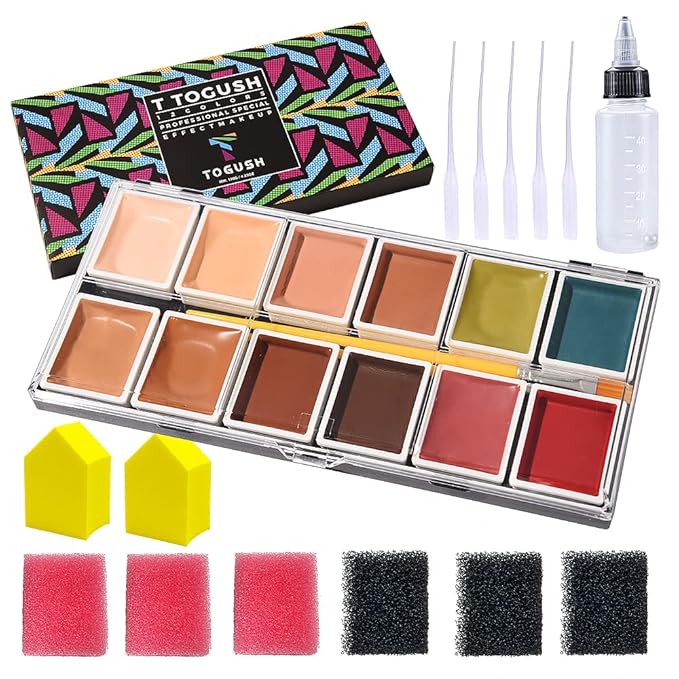 Alcohol Activated Makeup Palette for FX Makeup with Makeup Egg Mimic Wound Sponge Cleaning accessories 12 Colors-VivaGrace Women