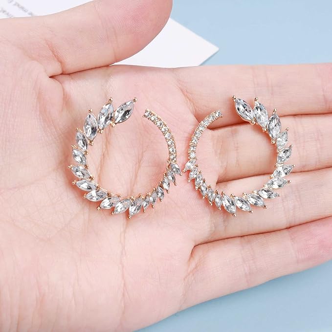 Vintage Rhinestone Hoop Earrings Gold Round Circle Studs Earrings Bright Crystal Earrings Bling Wedding Earrings Jewelry for Women and Girls-VivaGrace Women